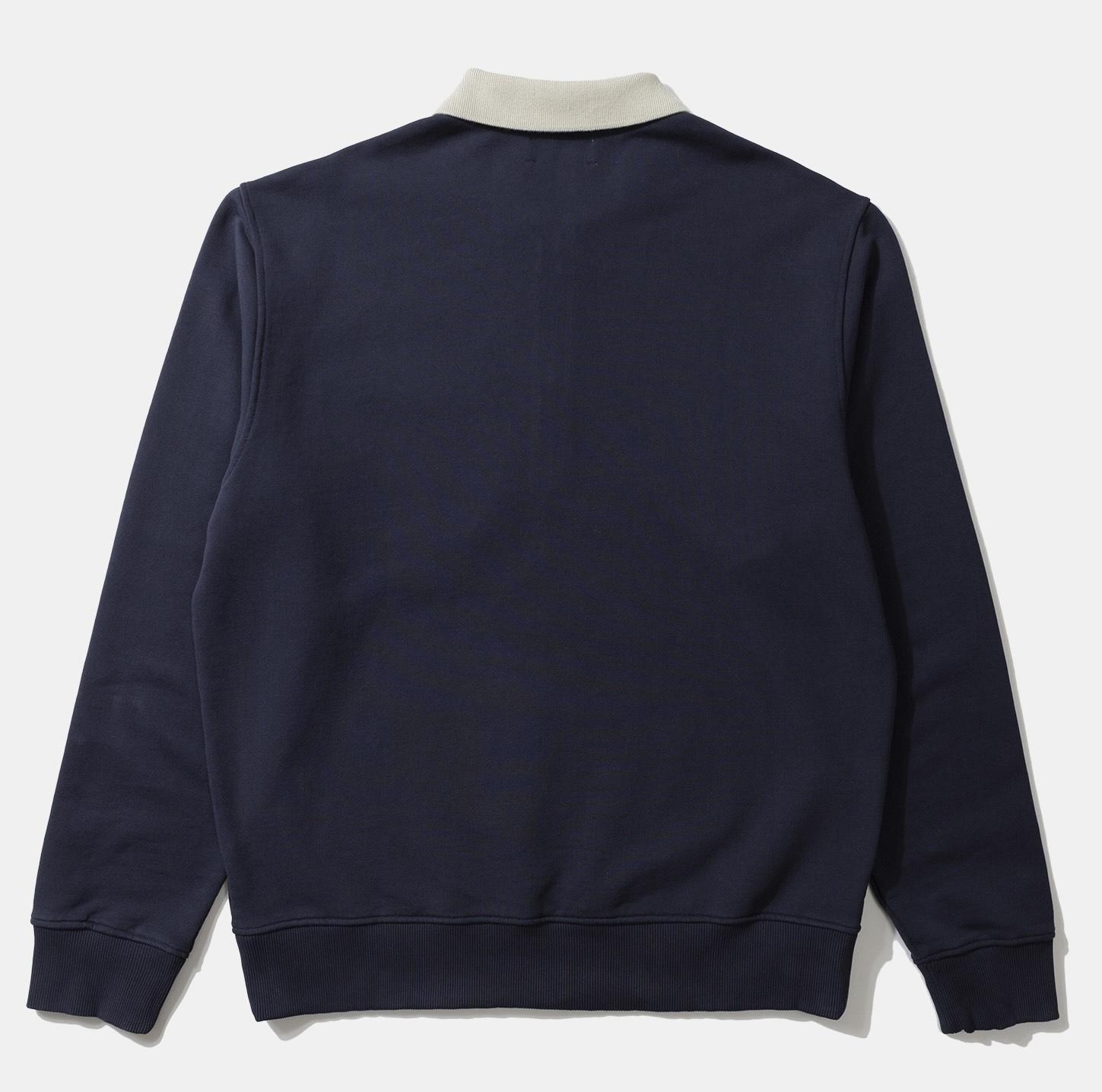 Edmmond Studios Temple Quarter Zip Polo Sweatshirt Plain Navy Mint